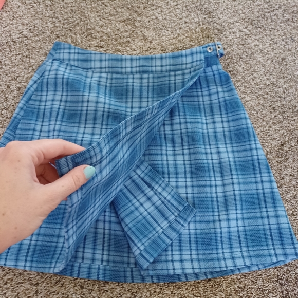 John Galt Blue Plaid Wrap Front Skirt - Picture 6 of 7